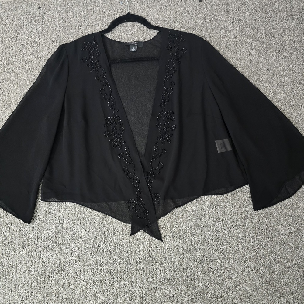 Sheer Beaded‎ Kimono Cardigan Black Open Front Boho Whimsigoth Layering Size 16